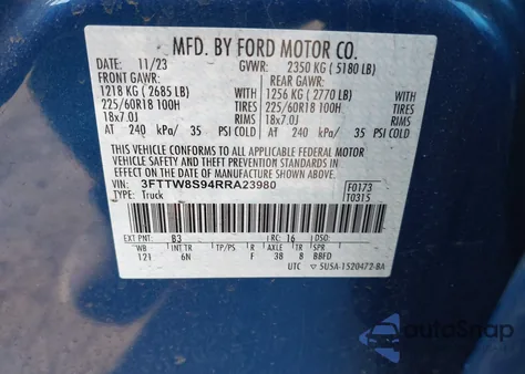 2024 Ford Maverick Lariat из США, поврежденный, VIN 3FTTW8S94RRA23980